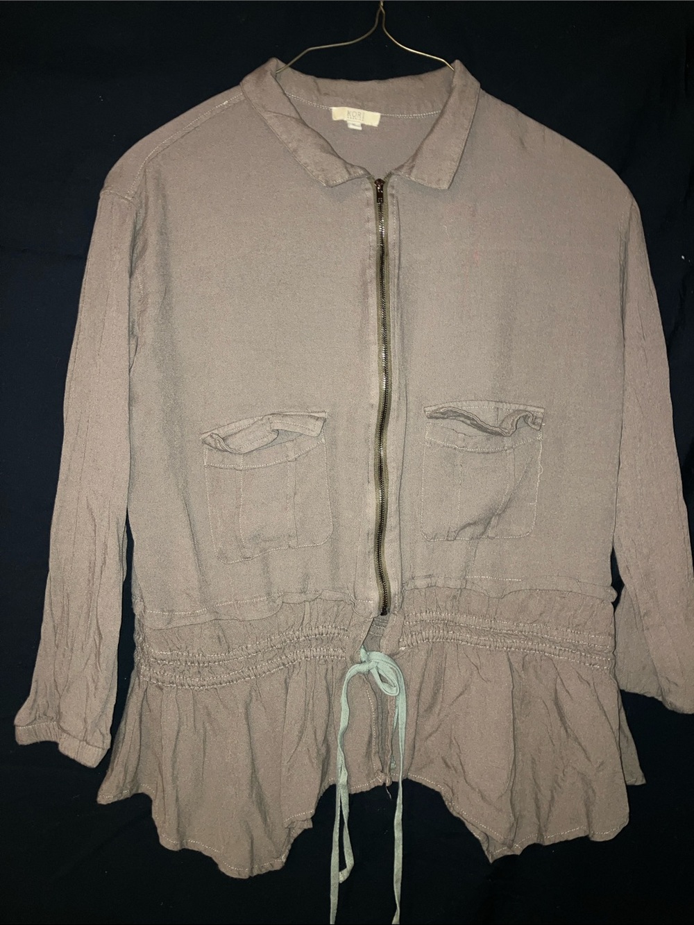 Kori Taupe Zip-Front Utility Jacket with Drawstring